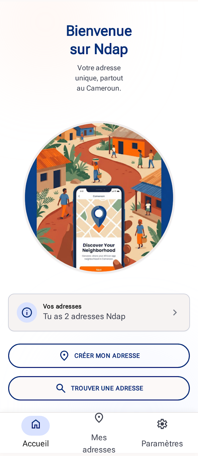Application Ndap — écran d'accueil